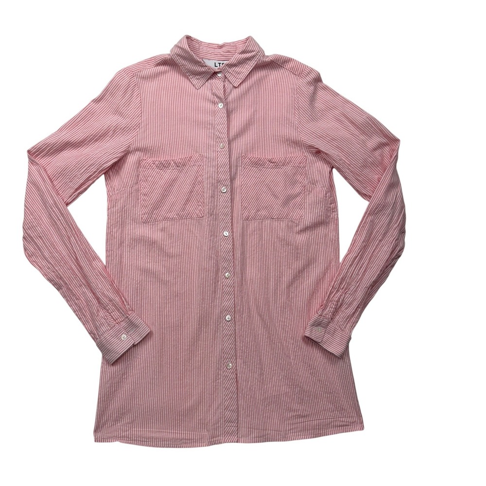 LTS Long Tall Sally Pink White Striped Cotton Button Shirt US 8 Tall